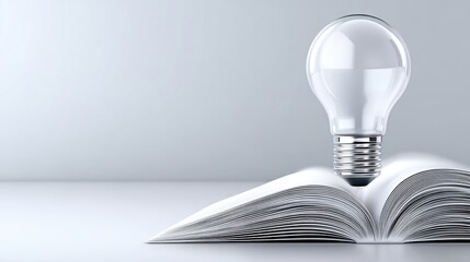 Light bulb illuminating open book symbolic image light bulb resting on open book representing ideas knowledge learning