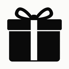 Black gift box with white ribbon and bow present