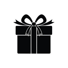 Black gift box with ribbon and bow icon present