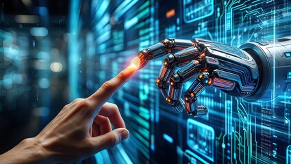 human touch robotic hand , technology concept 