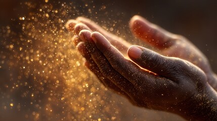 Fototapeta premium Hands Raised in Prayer with Divine Blessing and Glowing Light