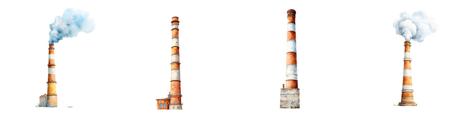 Obraz premium Industrial Chimneys: Set of Factory Smokestack Illustrations