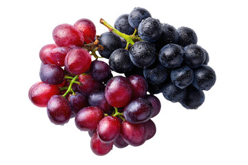 Red and black grapes, wet, on a black background