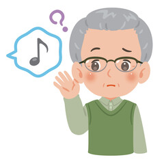 耳が聞こえにくいシニア男性　上半身イラスト／Senior Man Having Trouble Hearing　upper body illustration