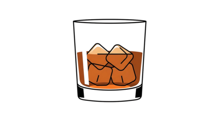 Whiskey glass with ice.