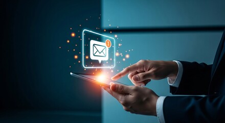 Receiving an important email notification on a digital device with glowing effects