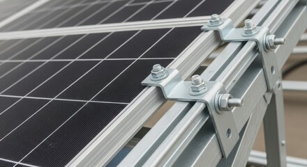 Solar Panel Array Installation Close Up Showing Connection and Mounting Point Bolts