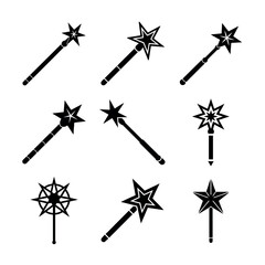 Obraz premium Magic Wand Icons Set — Star Wand Silhouettes for Fairy Tale, Fantasy, and Magical Designs