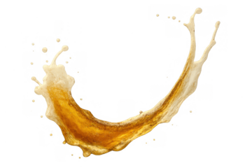 Golden beer liquid splashing with foam, dynamic beverage refreshment movement, transparent background fluid stream
