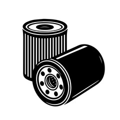 Oil Filters Vector Illustration — Car Engine Maintenance Part in Retro Black Style