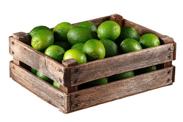 Limes in rustic wooden crate, green, fresh, and delicious
