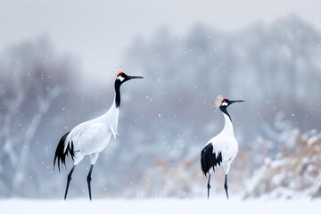 Obraz premium The red-crowned cranes in the Momoge National Nature Reserve, Jilin Province, China