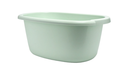 Mint green plastic tub, oval shape, isolated on black
