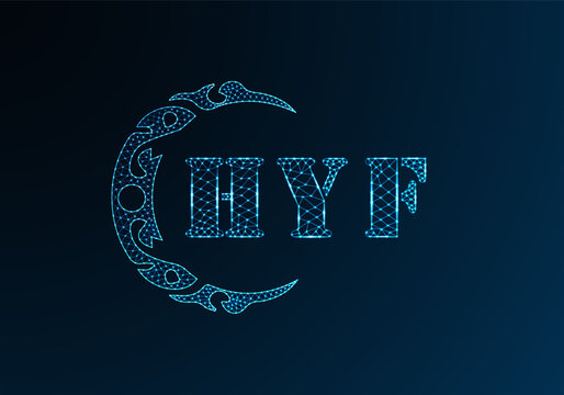 Low poly letter logo HYF design. HYF letter logo low poly vector design on blue color gradient background. HYF logo low poly design