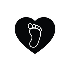 Black heart with white baby footprint outline love