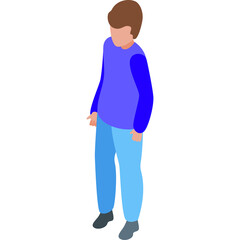 Isometric full body representation of a young person in a blue sweatshirt and light blue pants standing against a transparent background with detailed illustration.