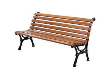 Wooden park bench with iron frame isolated on black