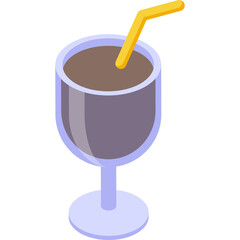 Isometric Glass Of Chocolate Milk With Yellow Straw On Transparent Background