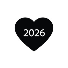 Black heart with white text 2026 number