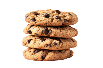 Stack of four fresh, baked chocolate chip cookies