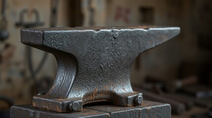 Anvil in Forge: A robust anvil, the steadfast centerpiece of a traditional forge, stands as a testament to craftsmanship, showcasing its sturdy form and the tools of metalworking.