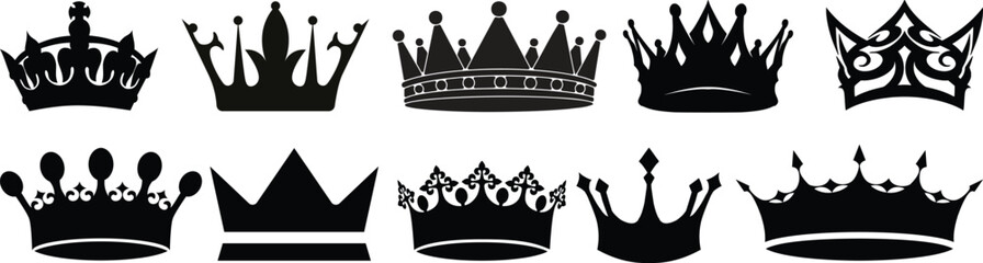 Crown icon.Royal crown symbol collection set. line crown icon. vector illustration. King and Queen Crowns.crown icon on white background crown, king,queen, royal, princess, prince,king.