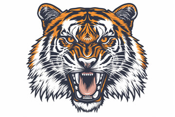 Tiger head , Angry fierce tiger head isolated on white background