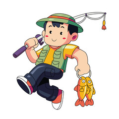 Happy Boy Fishing Summer Camp Illustration