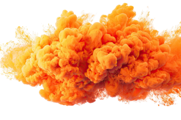 Orange cloud explosion on black background, billowing upward