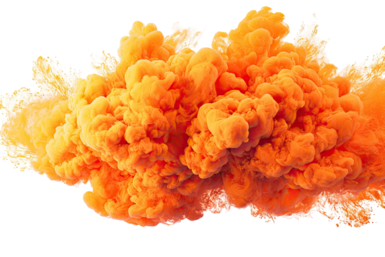 Orange cloud explosion on black background, billowing upward