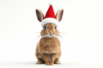 Fototapeta premium Rabbit wearing santa hat animal bunny illustration.