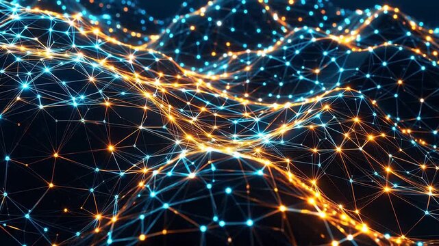 Abstract digital network connections with glowing dots and lines, representing data flow and advanced technology concepts - Powered by Adobe