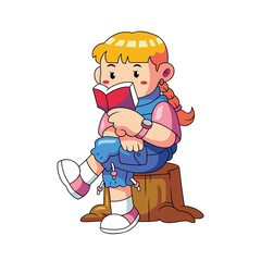 Cute Girl Reading Camping Leisure