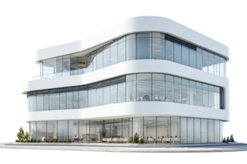 Modern building with curved design and glass facade