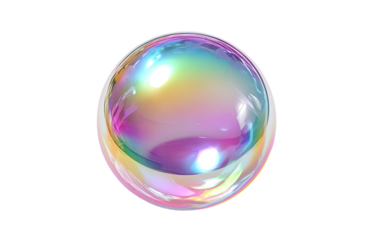 Iridescent sphere with rainbow light, set against black
