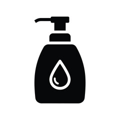 Black liquid soap dispenser icon with drop bottle pump