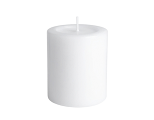 A simple white candle with a cylindrical shape, featuring a central wick at the top, designed for ambiance and illumination.
