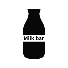 Black milk bottle silhouette with white text Milk bar