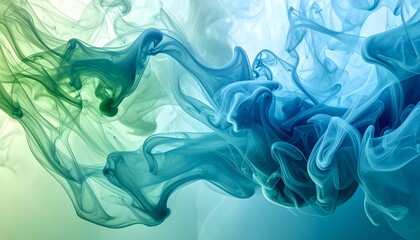 Mesmerizing Smoke Tendrils in Cool Blue and Green Tones with Soft Motion – Abstract art background symbolizing flow, tranquility, and elegant atmospheric movement.