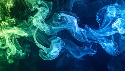 Surreal Wisps of Blue and Green Smoke Forming an Ethereal Abstract Pattern – Dreamy vapor texture background ideal for creative, contemporary, and artistic compositions.
