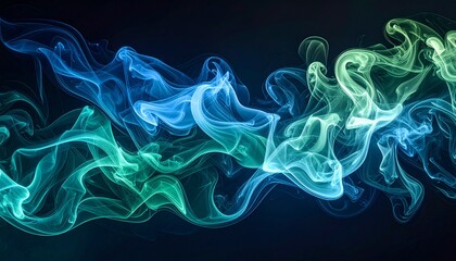 Mesmerizing Smoke Tendrils in Cool Blue and Green Tones with Soft Motion – Abstract art background symbolizing flow, tranquility, and elegant atmospheric movement.