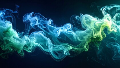 Ethereal Blue and Green Smoke Swirls Creating a Dreamy Abstract Flow – Artistic vapor texture background with fluid motion and surreal organic curves perfect for modern design concepts.