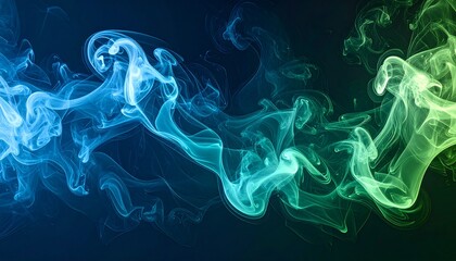 Ethereal Blue and Green Smoke Swirls Creating a Dreamy Abstract Flow – Artistic vapor texture background with fluid motion and surreal organic curves perfect for modern design concepts.