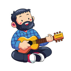Bearded Man Playing Guitar Camping Song