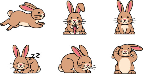 Adorable Brown Bunny Rabbits in Various Poses and Activities.