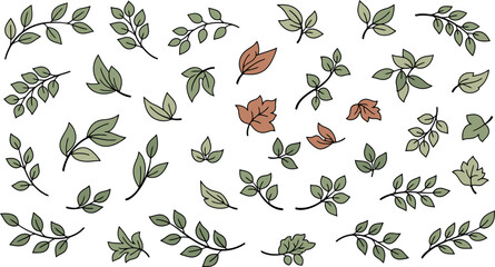 Collection of various detailed leaf branches in different shapes and colors.