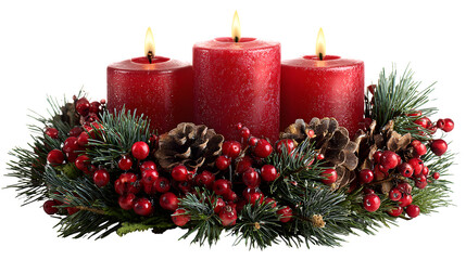 Advent Wreath with Burning Candles, isolated on transparent background