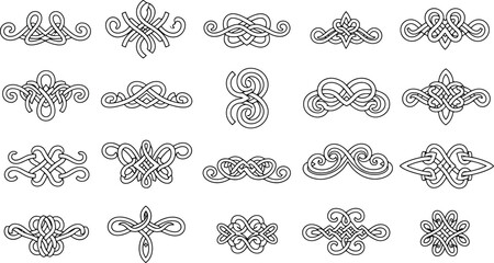Collection of intricate Celtic knotwork design elements and dividers.