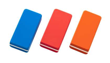 Collection Eraser Blue, Red and Orange, Isolated on Transparent Background