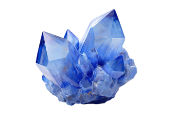 Blue crystal cluster; sharp edges, translucent, geometric